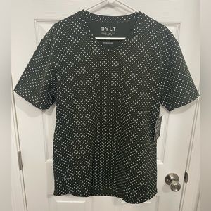 Bylt Lux Dotted V Neck. Size L. Forest Green with White Dots.